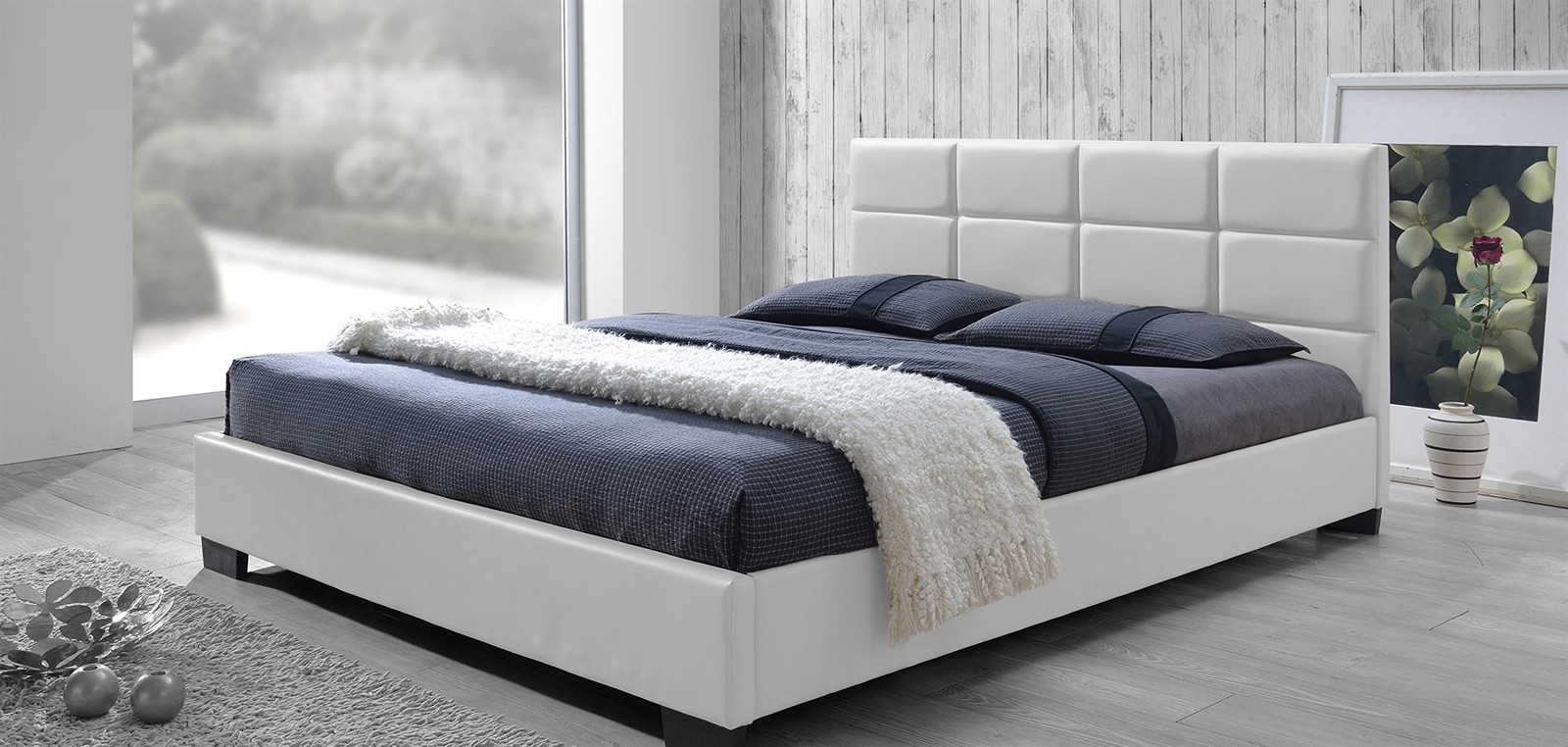 Bowery Hill Modern Faux Leather Upholstered Queen Platform Bed in White