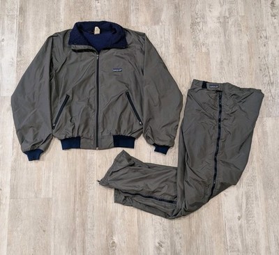 Vintage 80s Patagonia Mens M Track Suit Nylon Fleece Lined Jacket Pants Gray