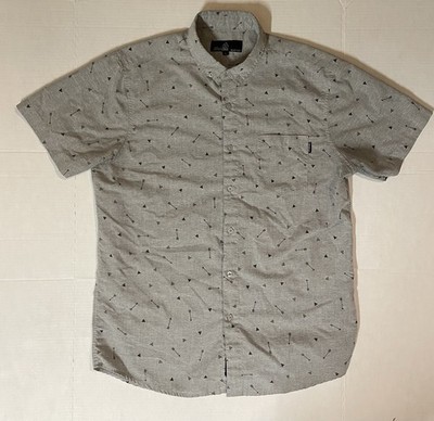 Molokai Surf Co Mens Grey Arrow/Triangle  Short Sleeve Button Up Shirt Size L