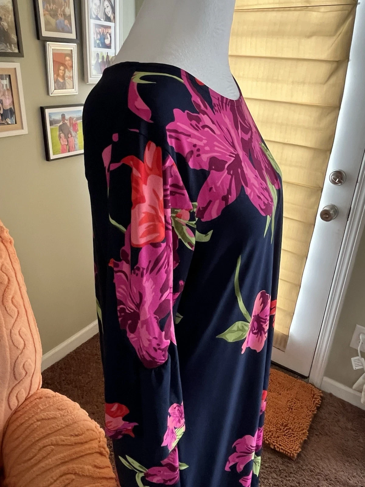 VETEMENTS Abito donna Alexandra + rovere tubino taglia media manica a campana 3 4 blu floreale