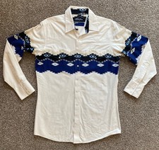 Vintage Western Navajo Aztec Pearl Snap Men's Shirt L White Horse Long Sleeve