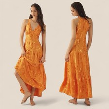 Farm Rio x Anthropologie V-Neck Tiered Maxi Dress Size XS Orange