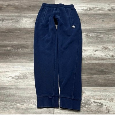 Adidas Joggers Essential Navy Blue White Mens S Trefoil Logo Fleece Sweatpants 