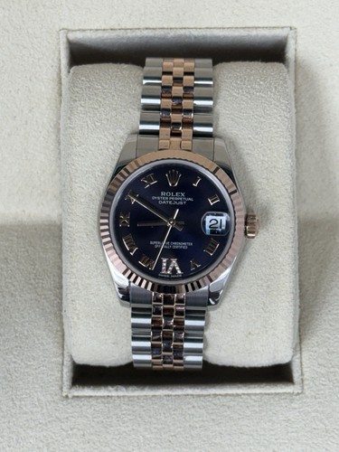 Rolex Datejust 18k Rose Gold/Steel Purple Roman Ladies 31mm Watch D 178271 W + C