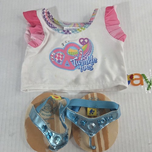 Build A Bear Clothing Twinkle Toes White T-Shirt Peace Sign And Flip Flops 
