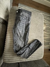 Zara Grey Skinny Jeans with Paint Splash & Distressed Knees – UK 6/EUR40