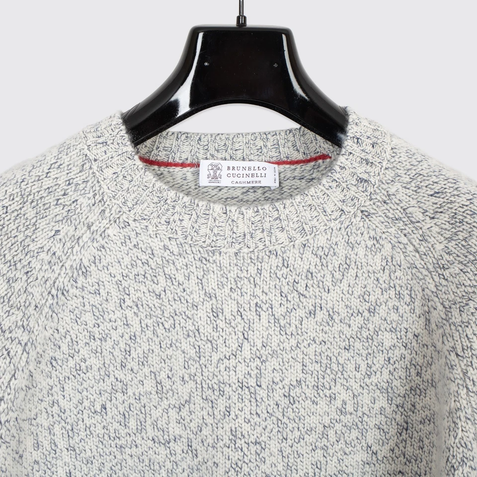 Suéter Brunello Cucinelli Talla EU52 Crema Azul Marino Cachemira Melange Hecho en Italia Foto 2 de 4