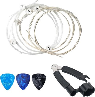 Gitarrensaiten Set 6 Stück Nylon mit Silberbeschichtung & 3 Plektren für