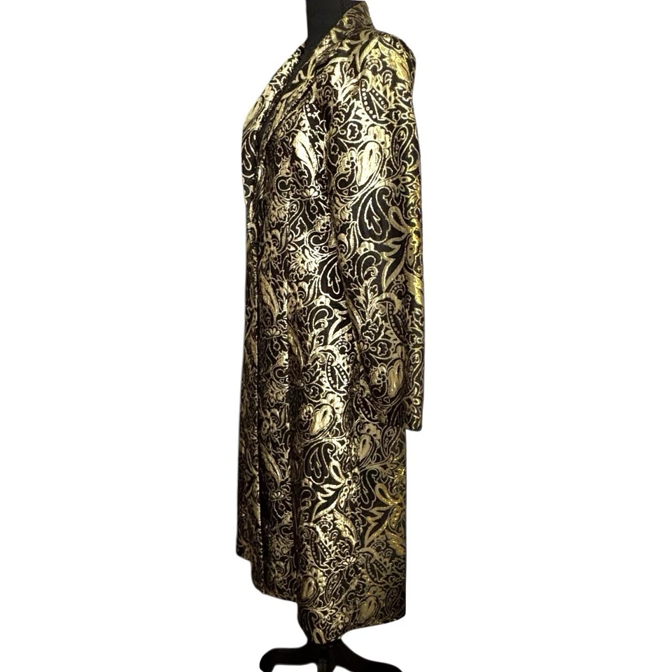 Lew Magram 系列 M 码黑色金色夹克掸子单扣长西装外套 — 第 3/4 张图片