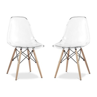 Aron Living Pyramid 17.5'' Plastic and Wood Dining Chairs in Clear (Set of 2)