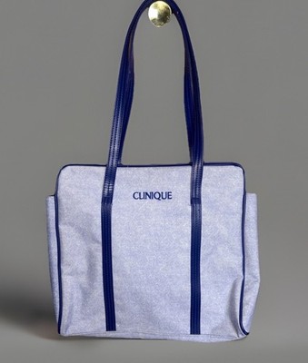 Clinique Logo Womens Dark & Light Blue Medium Size Open Tote Bag Jean Stonewash