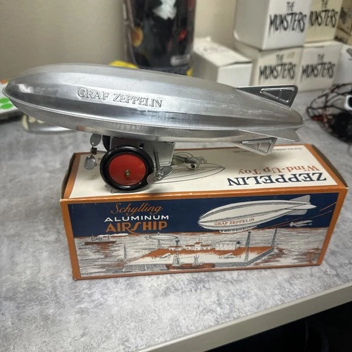 VINTAGE Schylling Aluminum GRAF ZEPPELIN AIR SHIP Wind Up Toy with Box, NIB