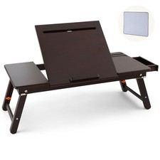 Bamboo Adjustable Laptop Lap Desk with Tablet Slot Drawer - Black Walnut