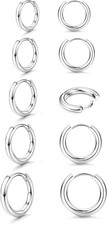 5 Pairs Small Hoop Earrings Set Silver Plated Huggie Cartilage Hypoallergenic