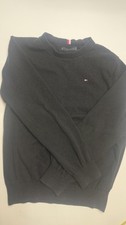 EUC Tommy Hilfiger Men's Medium Sweater Black Cotton Crew Neck Logo Pullover M