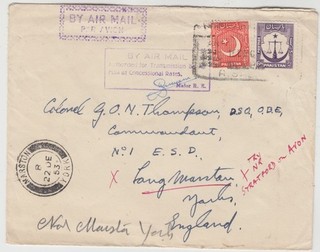 PAKISTAN 1953 concessional mail RISALPUR LONG MARSTON with RETURNED LETTER mark