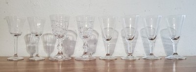 Lot of 8 Vintage Small Drinking Glasses Different Styles