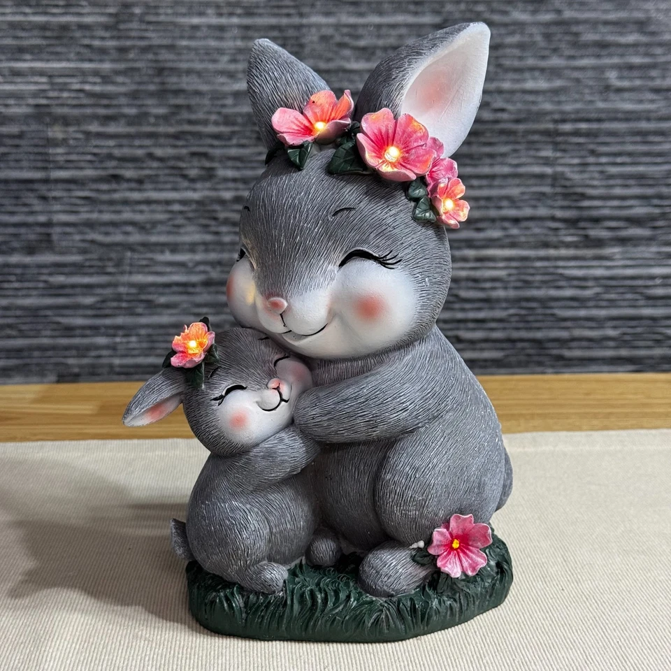 Estatuilla de conejito de cerámica con luces solares impermeable jardín conejo decoración regalo Foto 3 de 4