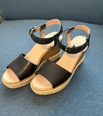 SPERRY Black Leather Espadrille Ankle Strap Open Toe Ankle Strap Shoes, Size 10