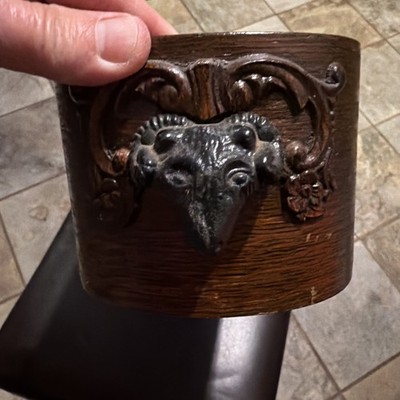 Vintage Sewing Machine Table Drawer with Cast Iron Ram's Head Handle