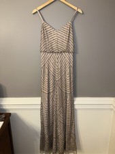 NEW Adrianna Papell Art Deco Beaded Blouson Gown Color Taupe see Description 