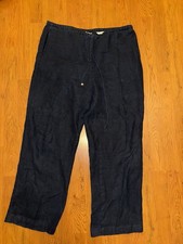 Talbots Irish Linen Crop Pants Women 14 Navy Heritage Straight Leg Breathable