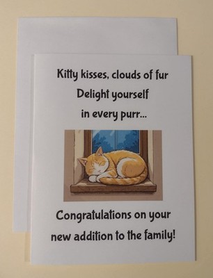 Congratulations Cat Adoption Greeting Card, 4.25'' x 5.5'', A2 Size, Blank Inside