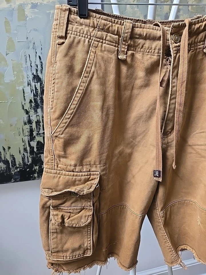 Pantalones Cortos Abercrombie & Fitch Carga Cordón Para Hombre Talla 30 Marrón Caqui Envejecido Foto 2 de 4