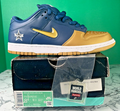 Nike SB Dunk Low Supreme Navy Gold Men's Size 8.5 Metallic CK3480-700 Blue