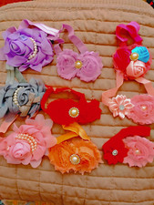 1 Lot of 9. Baby Toddler Headbands Elastic, decorated, different colors A1