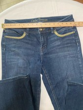 Vintage CACHE Womens Denim Embellished Crystals Pockets Flare Jeans Size 12 EUC