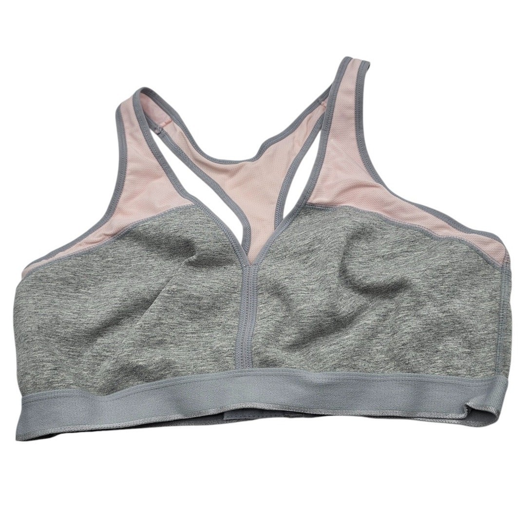 Danskin Now Womens Sz 38 Cotton Sports Bra Gray w/ Light Pink Trim