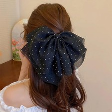 Bow Black Chiffon Hair Clip Nonslip Silk 1 Count Pack of 1 ,