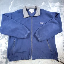 Vintage Ford Motor Company Fleece Jacket Navy Blue Full Zip Mens Large USA Made