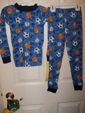 Jockey Sports Basketball Blue All Over Pajama PJ 2 Piece Set Boys Size 4 NWT