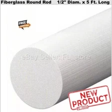 Fiberglass Solid Round Rod 1/2" Diameter x 5 Feet Long Stock Natural Color NEW