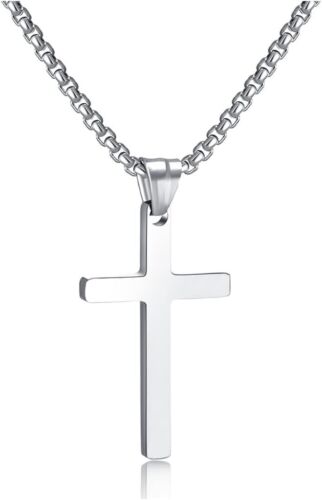 Cross Necklace for Men,Silver Black Gold Stainless Steel Plain Cross Pendant Nec