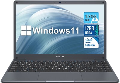 SGIN 14.1 Inch Laptop FHD Celeron Dual-Core Up to 2.5 GHz 4GB RAM 1024GB SSD HD