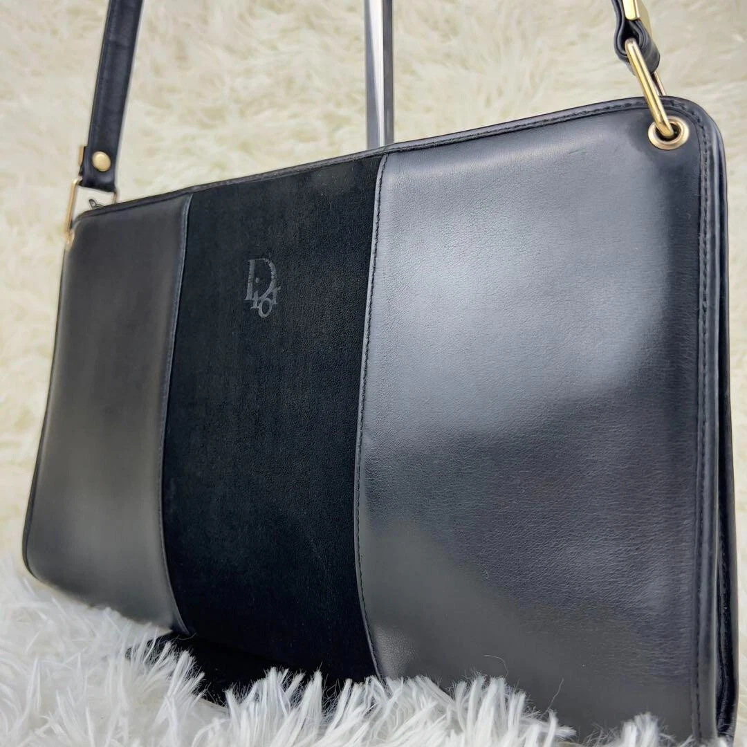 Sac bandoulière vintage Christian Dior cuir daim noir France C561