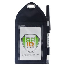 5 Pack - Nylon Badge Holder with Pen Loop - 2 Pockets for Photo ID Cards  Cash