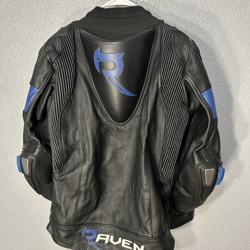 Raven Moto VELOX Motorcycle Armoured Custom Jacket Biker Black & Blue - Bild 13 von 22