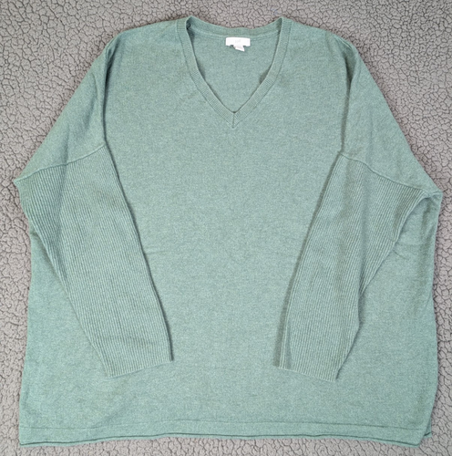 J Jill Silk Wool Blend Long-Sleeve V-Neck Sweater Green Knit Tunic Top 1X
