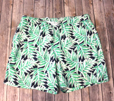 Lands End L 36/38 swim trunks mesh lined pockets foliage pattern green blue EUC