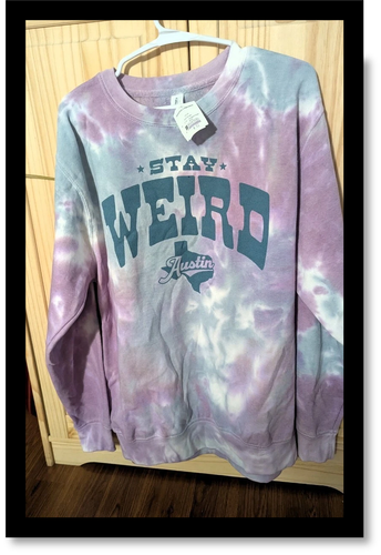 “Stay Weird" Austin TX Tie-Dye Sweatshirt Perrin New Agenda, Size M, NWT - 第 1/11 張圖片