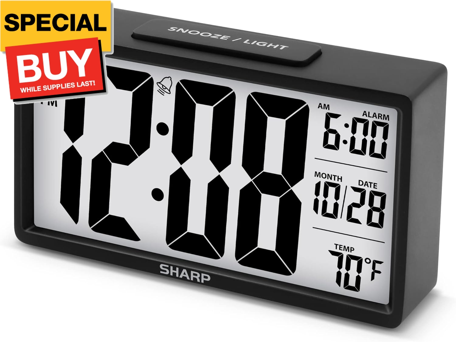 2.8” Jumbo Screen Alarm Clock with Indoor Temperature & Nightlight-image