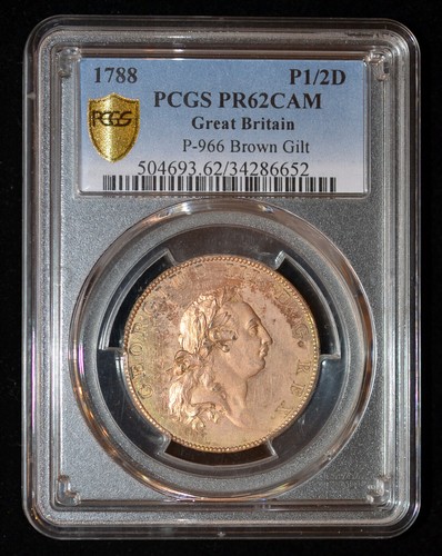 PCGS PR62 1788 Great Britain George III. Proof Pattern ½ Half Penny Rare - Picture 1 of 2