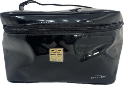 Givenchy Perfum Large Black Patent Train Case Zip Makeup Cosmetic Bag Organizer