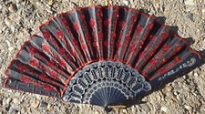 Red & Black Stylish Peacock Ladies Folding Hand Summer Decorative Fan UK Seller