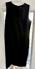 Ann Taylor Sleeveless V Neck Zip Up Back Sheath Dress Size 14T Black Stretch