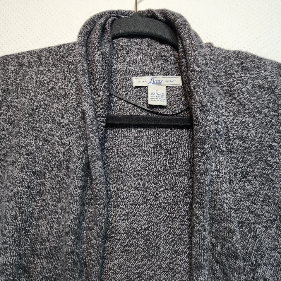 Cárdigan suéter Bass para mujer gris mediano negro brezo frente abierto mezcla de algodón Foto 2 de 4